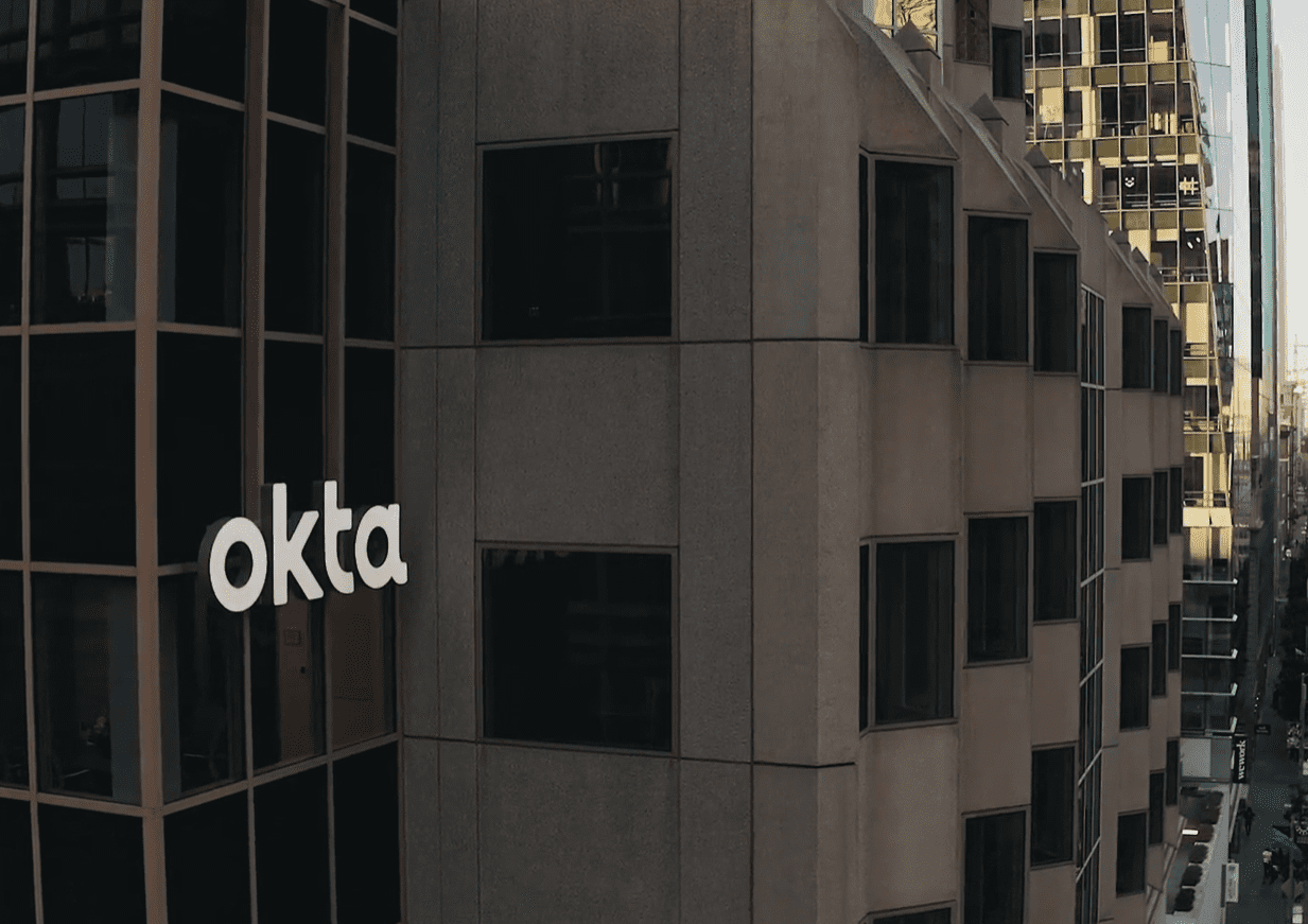 Okta logo with cybersecurity theme